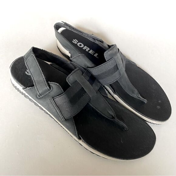 SOREL Women's Out ‘N About Plus leather black flats sandals sling back 8 - Picture 3 of 8